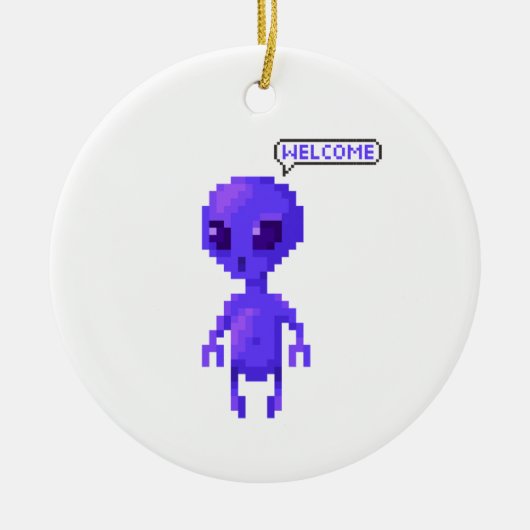 Pixel Alien Willkommen Gaming Keramik Ornament (Vorne)