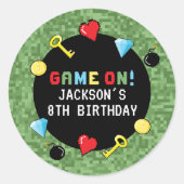 Pixel-Arcade-Game-Level-Up-Kindergeburtstag Runder Aufkleber (Vorderseite)