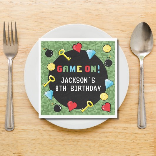 Pixel-Arcade-Game-Level-Up-Kindergeburtstag Serviette