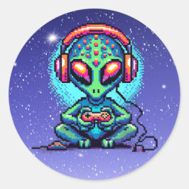 Pixel Art Alien bei Videospielen Runder Aufkleber