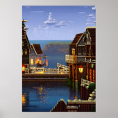 Pixel Art, amerikanische Stadt in Meeresnähe | Art Poster (Vorne)
