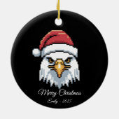 Pixel Art Bald Eagle Santa Hat Keramik Ornament (Hinten)