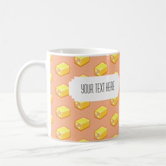Pixel Art Battenberg Cake Muster mit Label Kaffeetasse (Links)