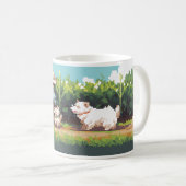 Pixel Art Bauer zeigt die Pflanze an Kaffeetasse (VorderseiteRechts)