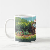 Pixel Art Bauer zeigt die Pflanze an Kaffeetasse (Links)