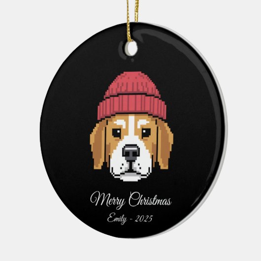 Pixel Art Beagle Dog Winter Hat Keramik Ornament (Links)