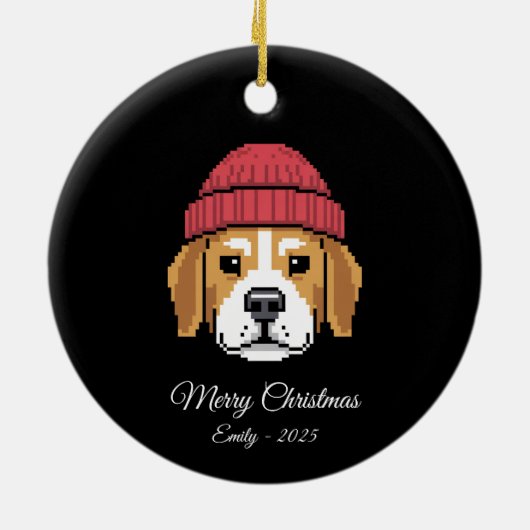 Pixel Art Beagle Dog Winter Hat Keramik Ornament (Hinten)