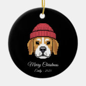 Pixel Art Beagle Hund Winterhut Keramik Ornament (Vorne)