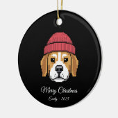Pixel Art Beagle Hund Winterhut Keramik Ornament (Links)