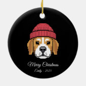 Pixel Art Beagle Hund Winterhut Keramik Ornament (Hinten)