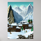 Pixel Art, Bergdorf im Schnee | Art der AI Poster (Vorne)