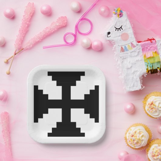 Pixel Art Black Cross Symbol Pappteller (Party)