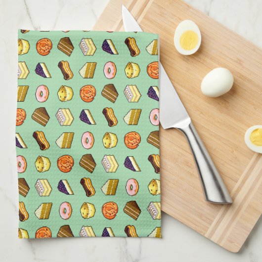Pixel Art Cakes und Pastrie Muster Geschirrtuch (Viertel Falte)