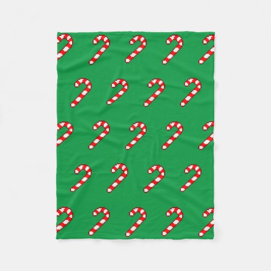 Pixel Art CANDY CANE Pattern - Rote Kontur Fleecedecke (Vorderseite)