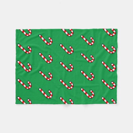 Pixel Art CANDY CANE Pattern - Schwarze Kontur Fleecedecke (Vorderseite (Horizontal))