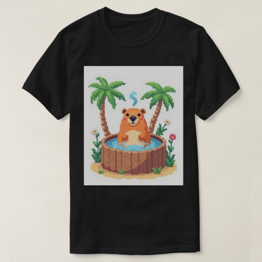Pixel-Art-Capybara-Whirlpool-Dampfendes Bad Retro- T-Shirt (Design vorne)
