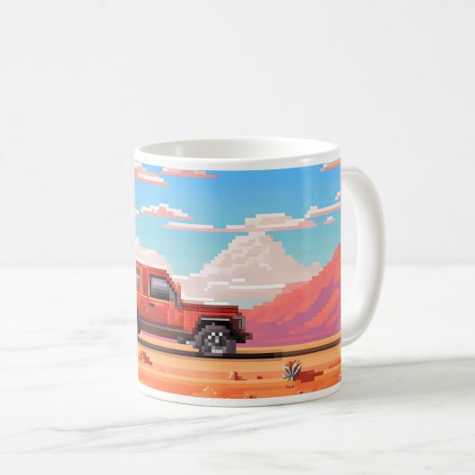 Pixel Art Car in der Wüste Kaffeetasse (VorderseiteRechts)