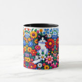 Pixel Art Cat, Kitten und Blume Tasse (Zentrum)