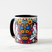 Pixel Art Cat, Kitten und Blume Tasse (Vorderseite Links)