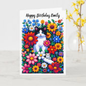 Pixel Art Cats und Blume Personalisiert zum Geburt Karte (Gelbe Blume)