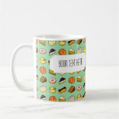 Pixel Art Delicious Cakes Muster mit Label Kaffeetasse (Links)