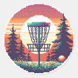 Pixel-Art-Discgolfplatz Runder Aufkleber
