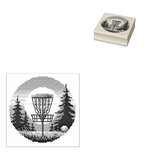 Pixel Art Disk Golf Course Gummistempel