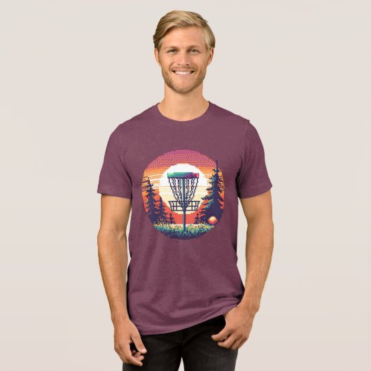 Pixel Art Disk Golf Course Tri-Blend Shirt (Vorderseite voll)