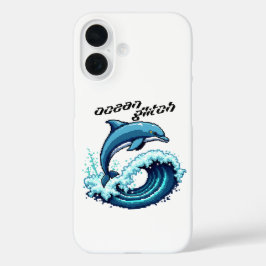 Pixel Art Dolphin Jumping Over Wave Design iPhone 16 Hülle