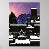 Pixel Art, Dorfstadt im schneebedeckten Berg | Art Poster (Vorne)