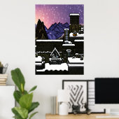 Pixel Art, Dorfstadt im schneebedeckten Berg | Art Poster (Heimbüro)