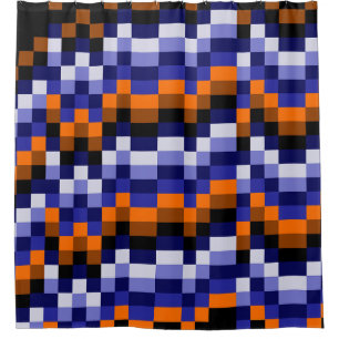 Pixel Art Duschvorhang – Blau, Orange & Erde