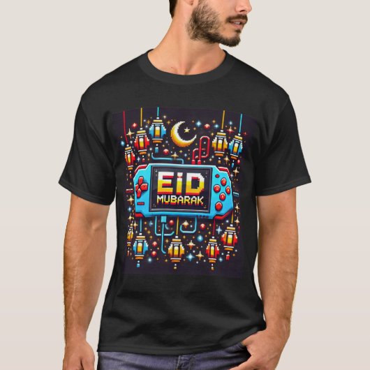 Pixel Art Eid Mubarak Gaming Mens Tshirt (Vorderseite)