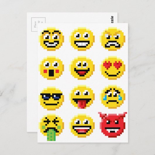 Pixel Art Emoji Emoticon Set Postkarte (Vorne/Hinten)