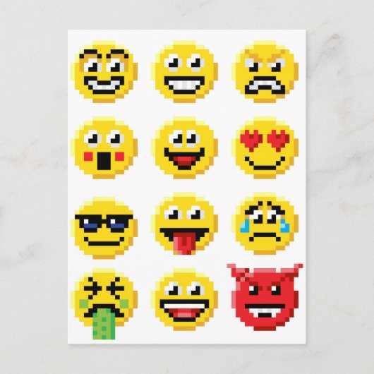Pixel Art Emoji Emoticon Set Postkarte (Vorderseite)