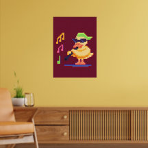 Pixel-Art-Ente beim Musizieren
