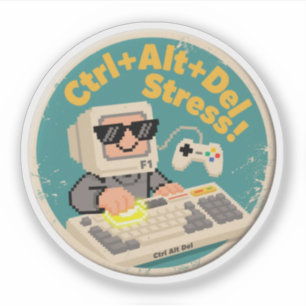 Pixel Art Gamer Rebooting Bad Vibes Abzeichen Aufkleber