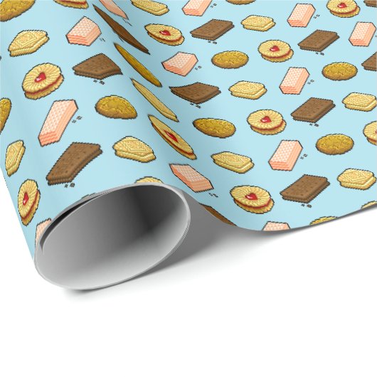 Pixel Art Geschmackhaftes Cookie Biscuit Muster Geschenkpapier (Rolleneckpunkt)