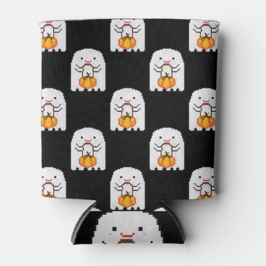 Pixel Art Ghost: Halloween-Muster Dosenkühler (Vorderseite)
