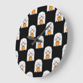 Pixel Art Ghost: Halloween-Muster Große Wanduhr (Winkel)