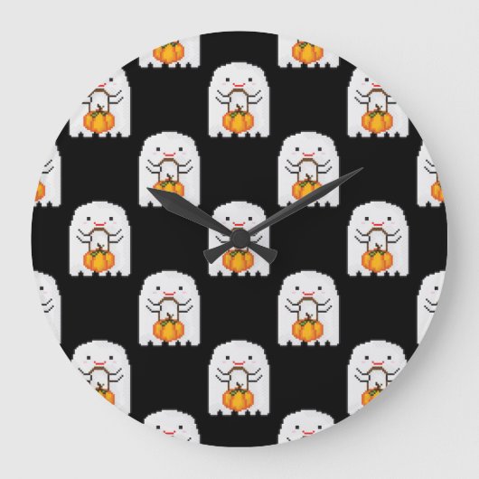 Pixel Art Ghost: Halloween-Muster Große Wanduhr (Vorderseite)