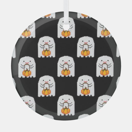 Pixel Art Ghost: Halloween-Muster Ornament Aus Glas (Vorderseite)