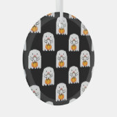 Pixel Art Ghost: Halloween-Muster Ornament Aus Glas (Vorderseite Rechts)