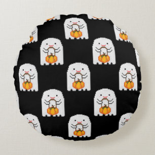 Pixel Art Ghost: Halloween-Muster Rundes Kissen