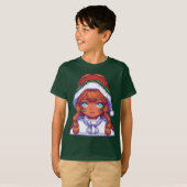 Pixel Art Girl mit Weihnachtsmannmütze T-Shirt (Vorne ganz)