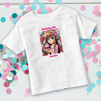 Pixel Art Girl's Pink Birthday Girl Personalisiert Kleinkind T-shirt