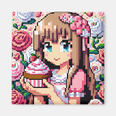 Pixel Art Girls rosa Geburtstagskarte Magnet (Vorne)