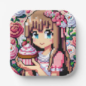 Pixel Art Girls rosa Geburtstagsparty Pappteller (Vorderseite)