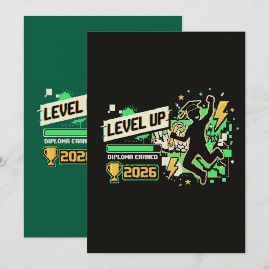 Pixel Art Graduation 2026 Level Up Einladung (Vorne/Hinten)