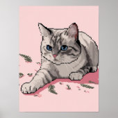 Pixel Art Graue Ragdoll Katze mit blauen Augen Poster (Vorne)